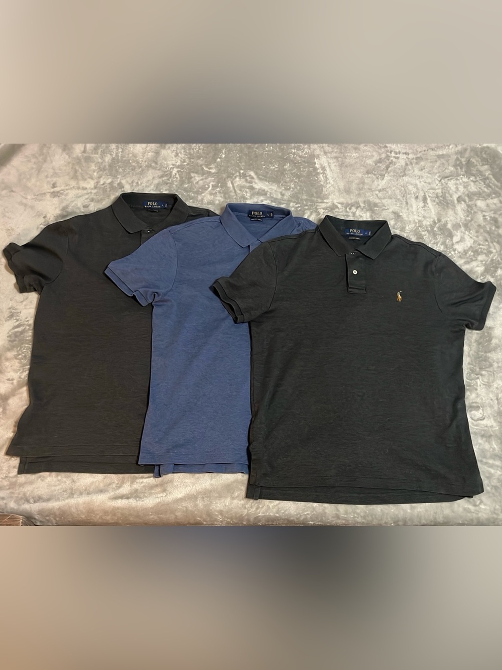 Lot of 3 Polo Ralph Lauren Mens Large Pima Soft Touch Polo Shirts Blue Black